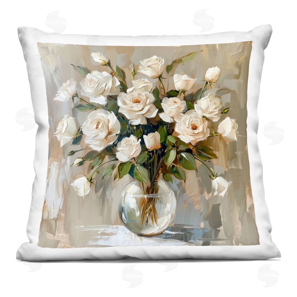 LSR Creative Studio White Roses In Vase Plush Polyester Art Print Pillow