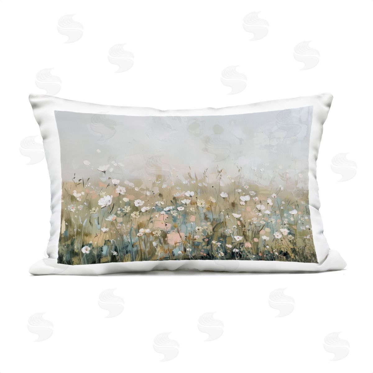 Elara Yasna Pastel Meadow Wildflowers Plush Polyester Art Print Pillow