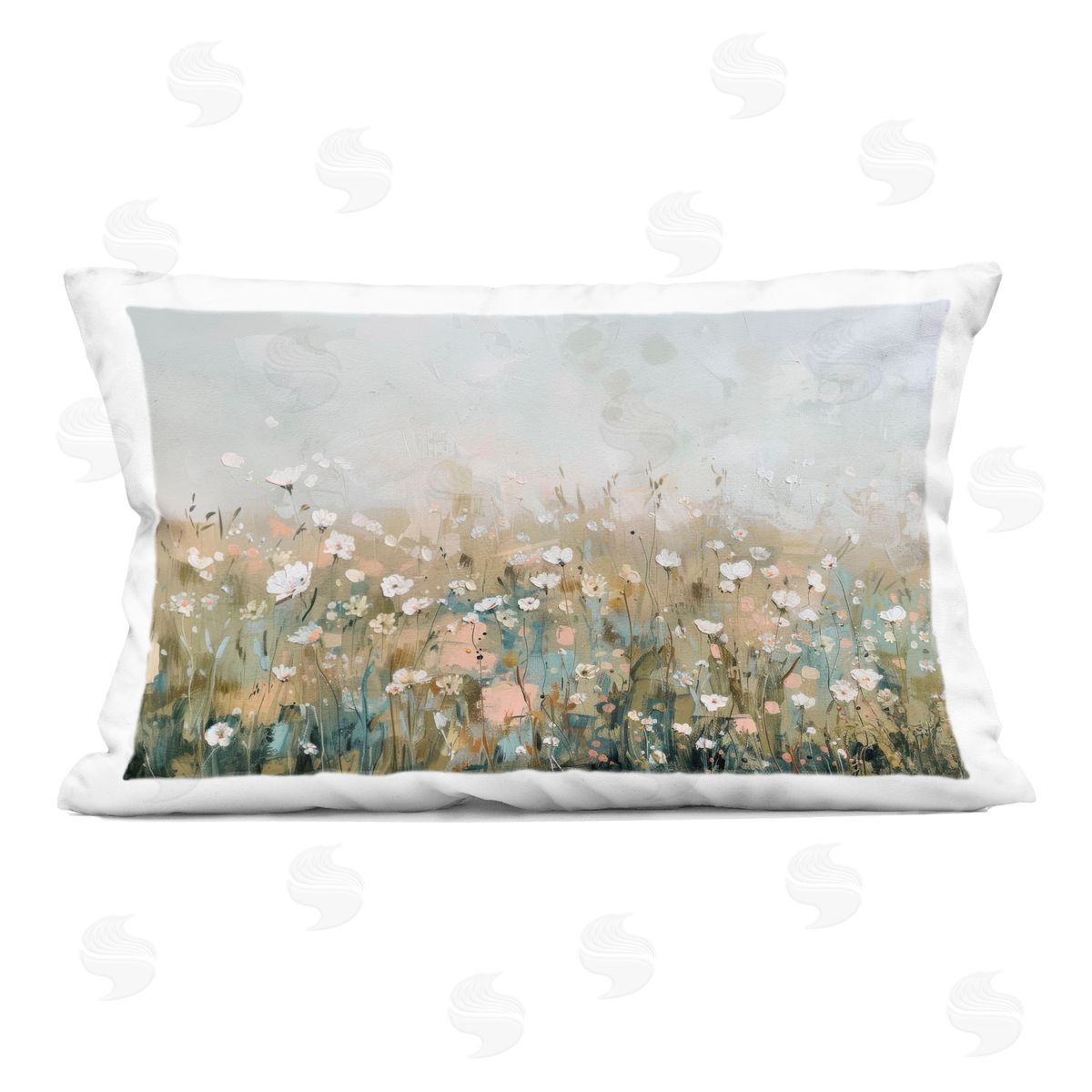 Elara Yasna Pastel Meadow Wildflowers Plush Polyester Art Print Pillow