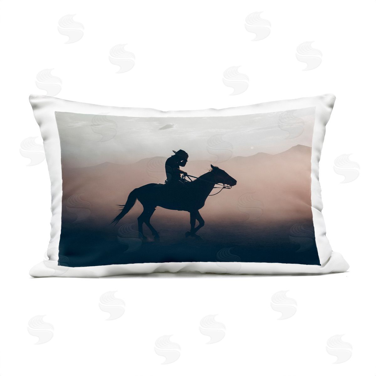 1x Sprinting Cowboy on Horseback Plush Polyester Art Print Pillow