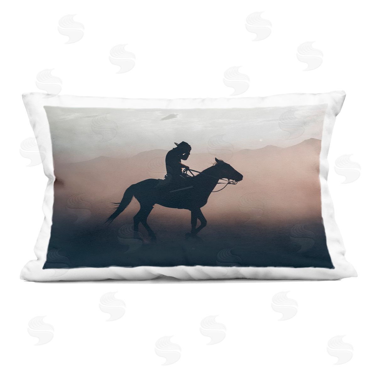1x Sprinting Cowboy on Horseback Plush Polyester Art Print Pillow