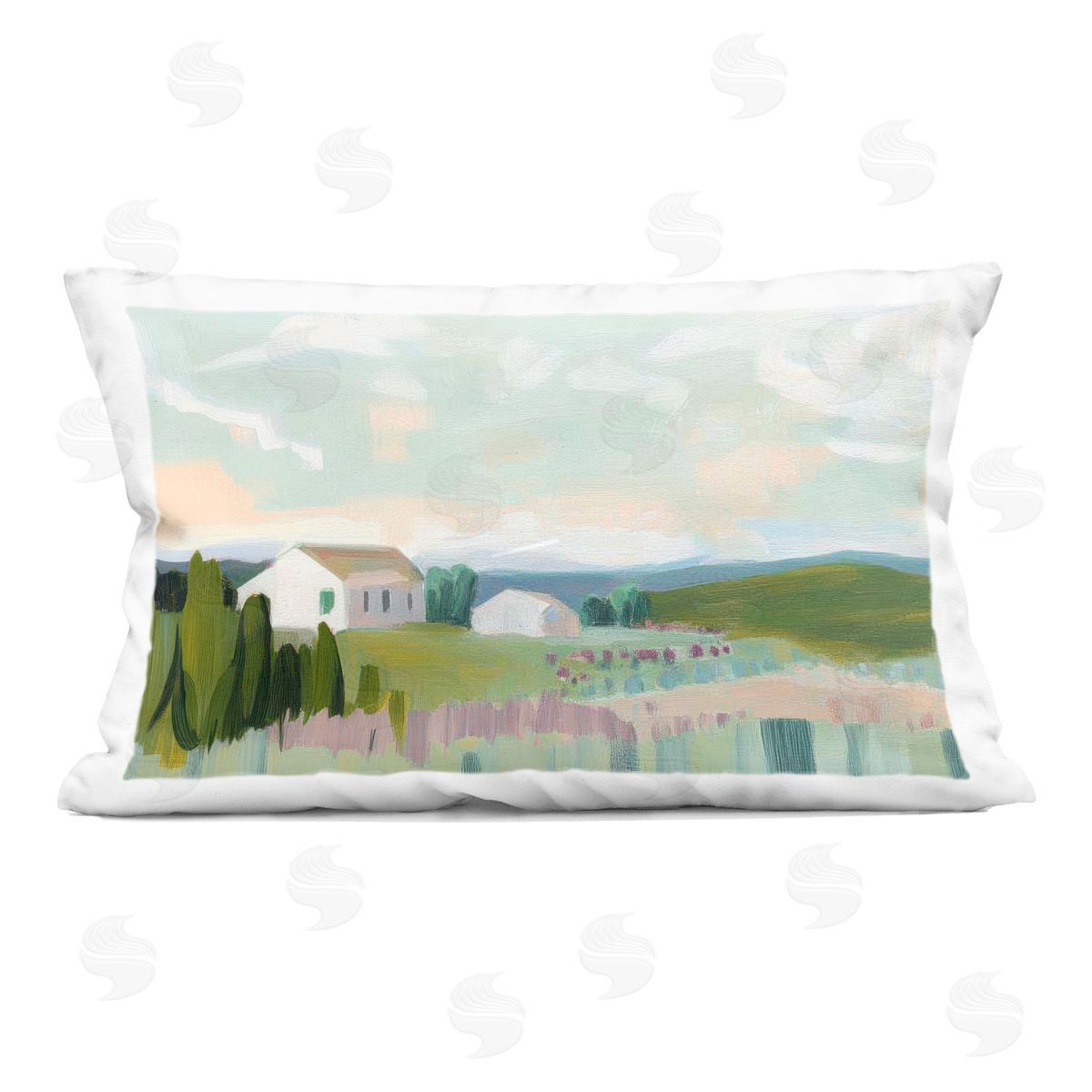 Elara Yasna Hillside Haven Cottage Plush Polyester Art Print Pillow