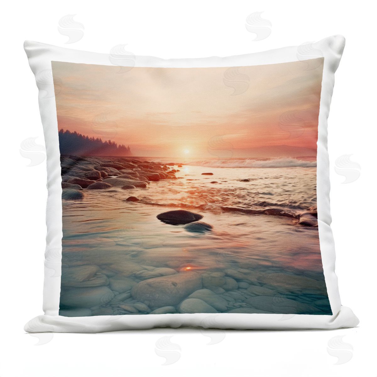 Lazar Studio Sunset over Sea Melodies Plush Polyester Art Print Pillow