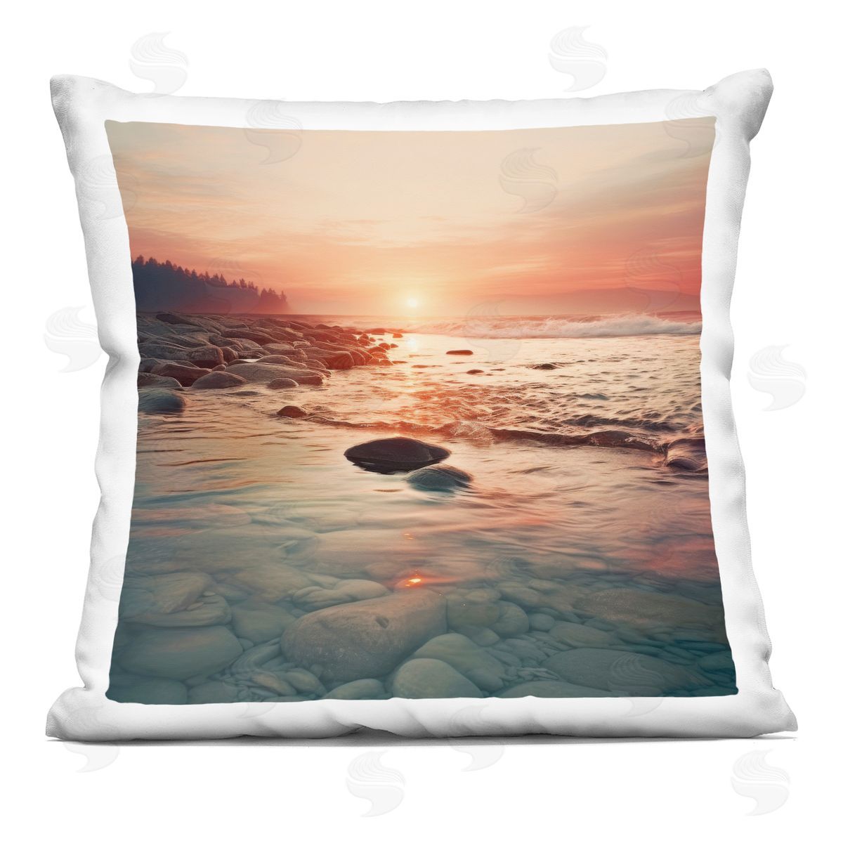 Lazar Studio Sunset over Sea Melodies Plush Polyester Art Print Pillow