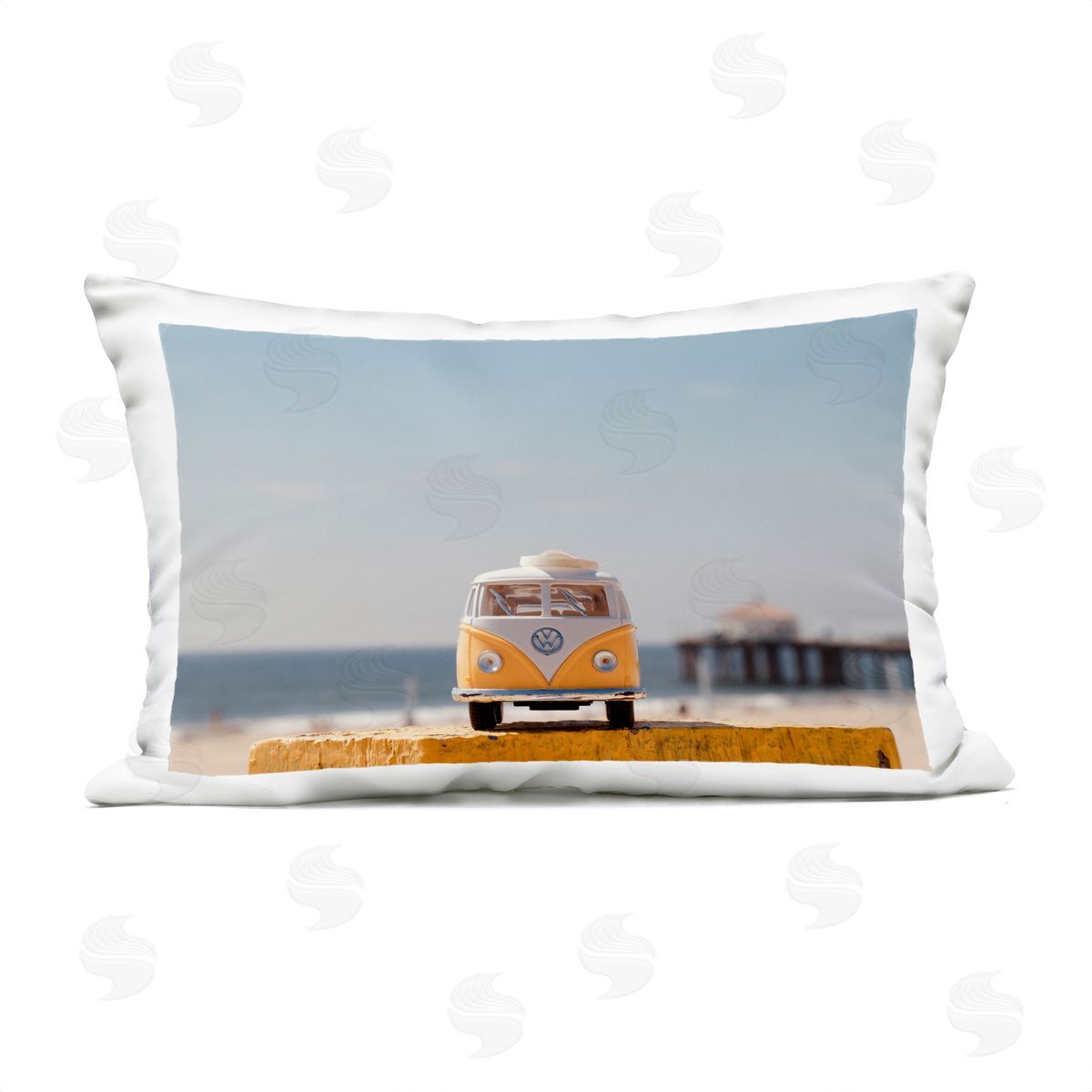 Ashley Singleton Vintage Car Model at Beach Plush Polyester Art Print Pillow