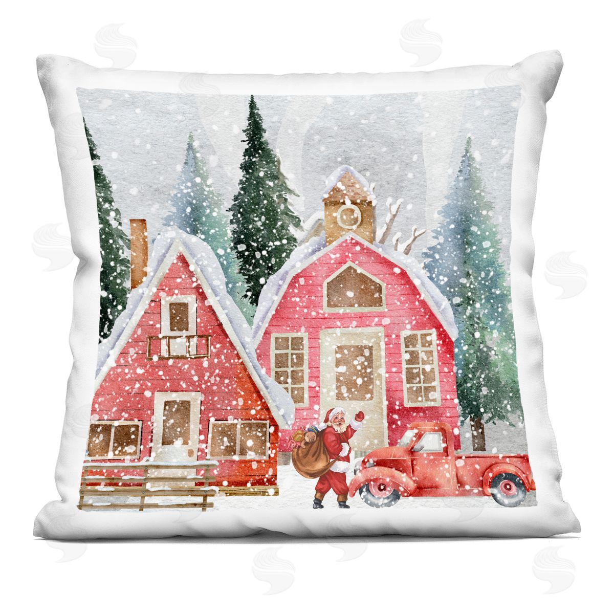 Jesse Keith Red Barn Santa Delivery Plush Polyester Art Print Pillow