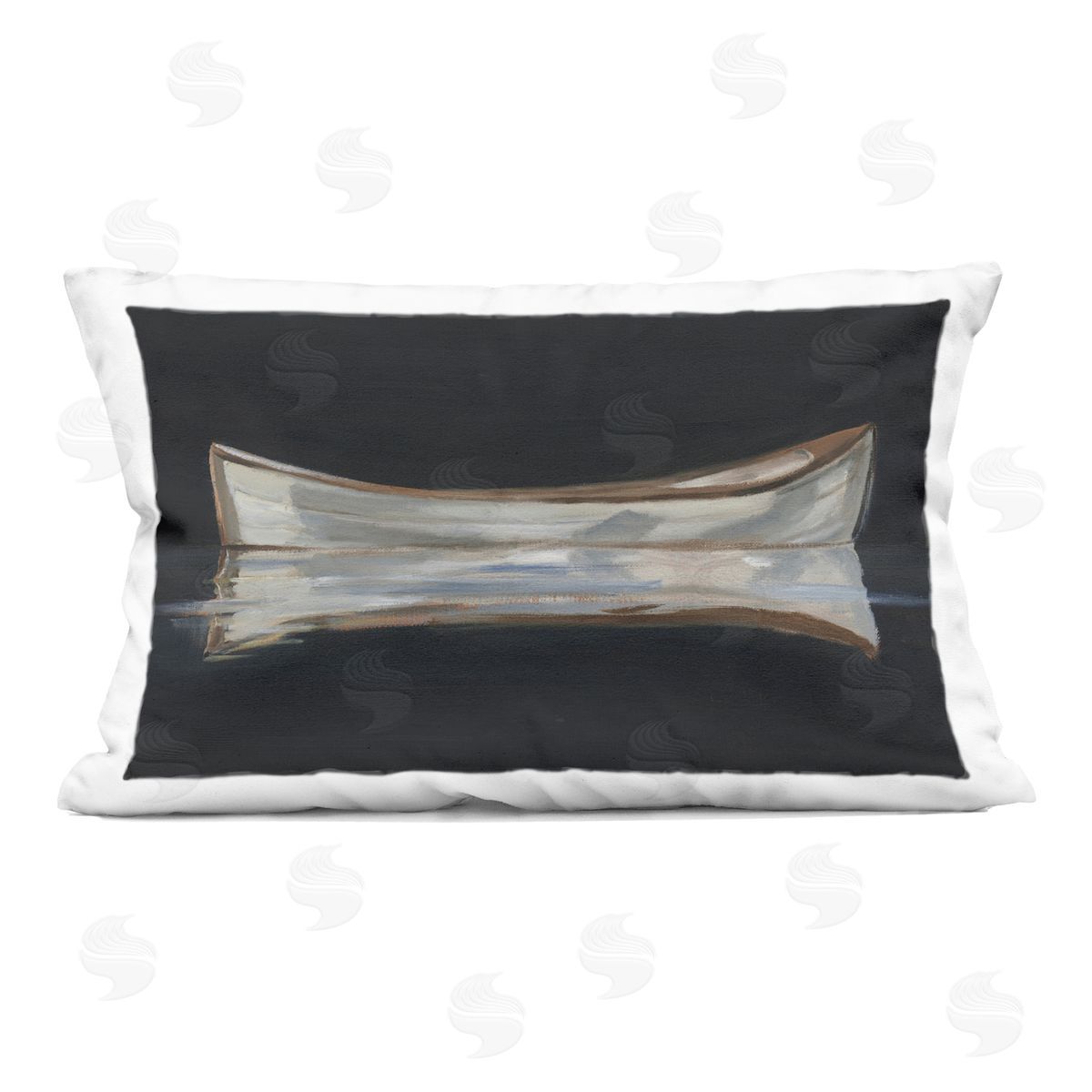 Ethan Harper Dark Canoe Reflection Plush Polyester Art Print Pillow