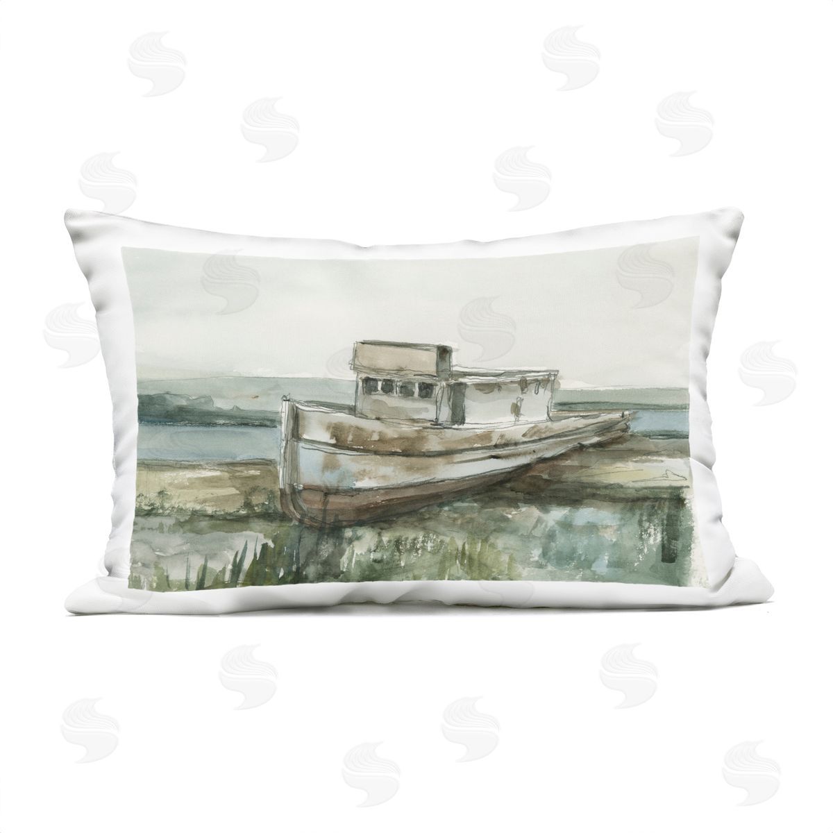 Ethan Harper Beached Fishing Boat Plush Polyester Art Print Pillow