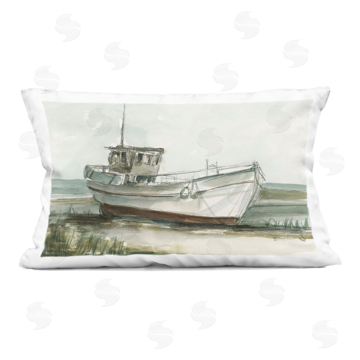 Ethan Harper Abandoned Fishing Boat Plush Polyester Art Print Pillow