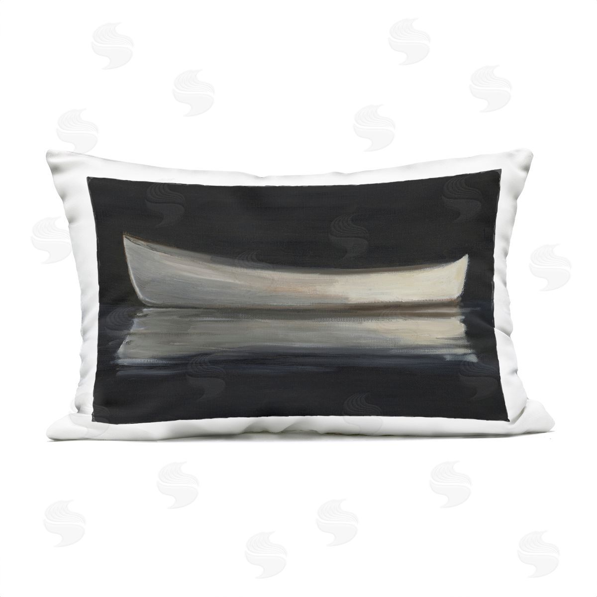 Ethan Harper Canoe Reflection on Black Plush Polyester Art Print Pillow