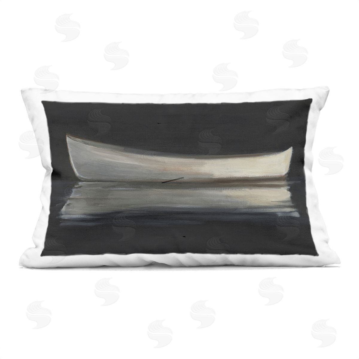 Ethan Harper Canoe Reflection on Black Plush Polyester Art Print Pillow