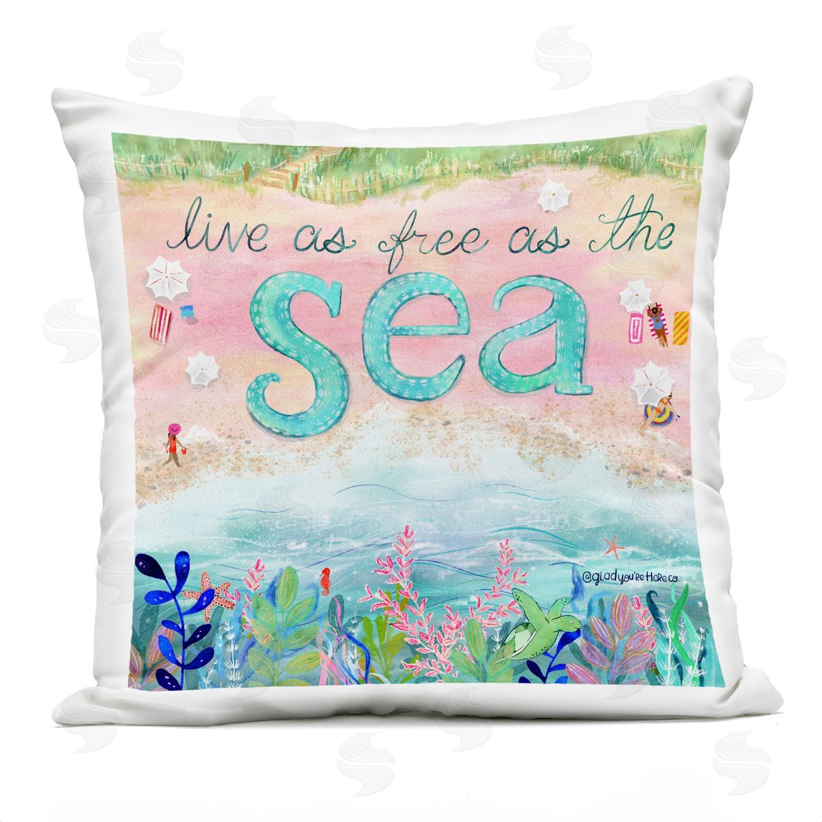Glad You're Here Co. Live Free As The Sea Plush Polyester Art Print Pillow