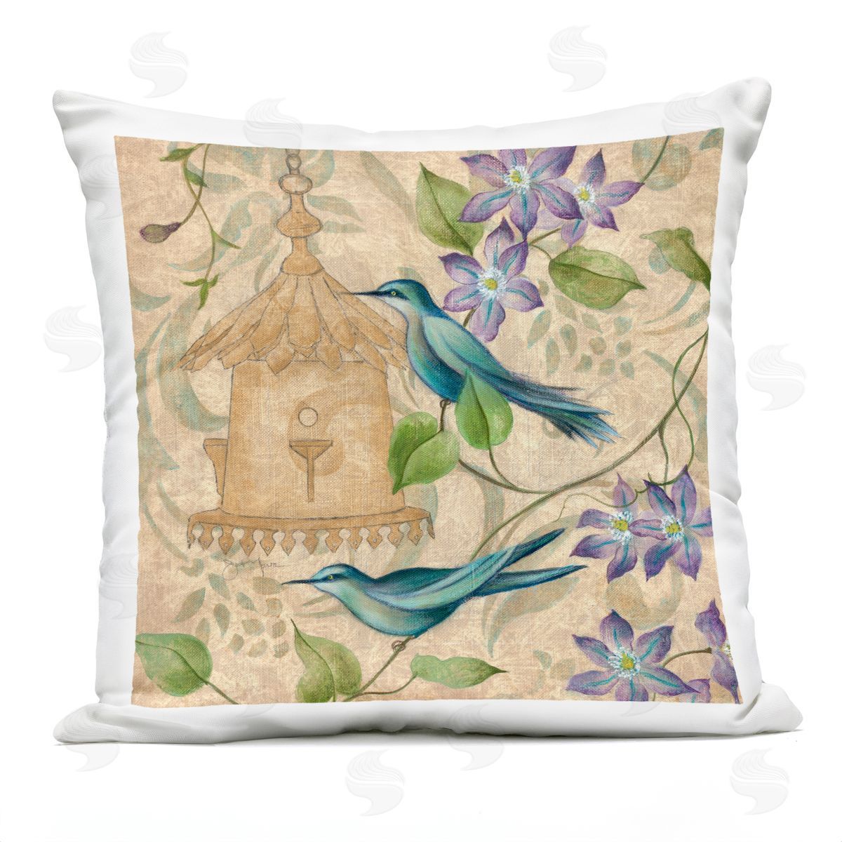 Janet Tava Spring's Song Bird Scene Plush Polyester Art Print Pillow