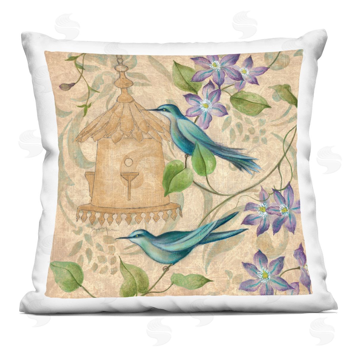 Janet Tava Spring's Song Bird Scene Plush Polyester Art Print Pillow