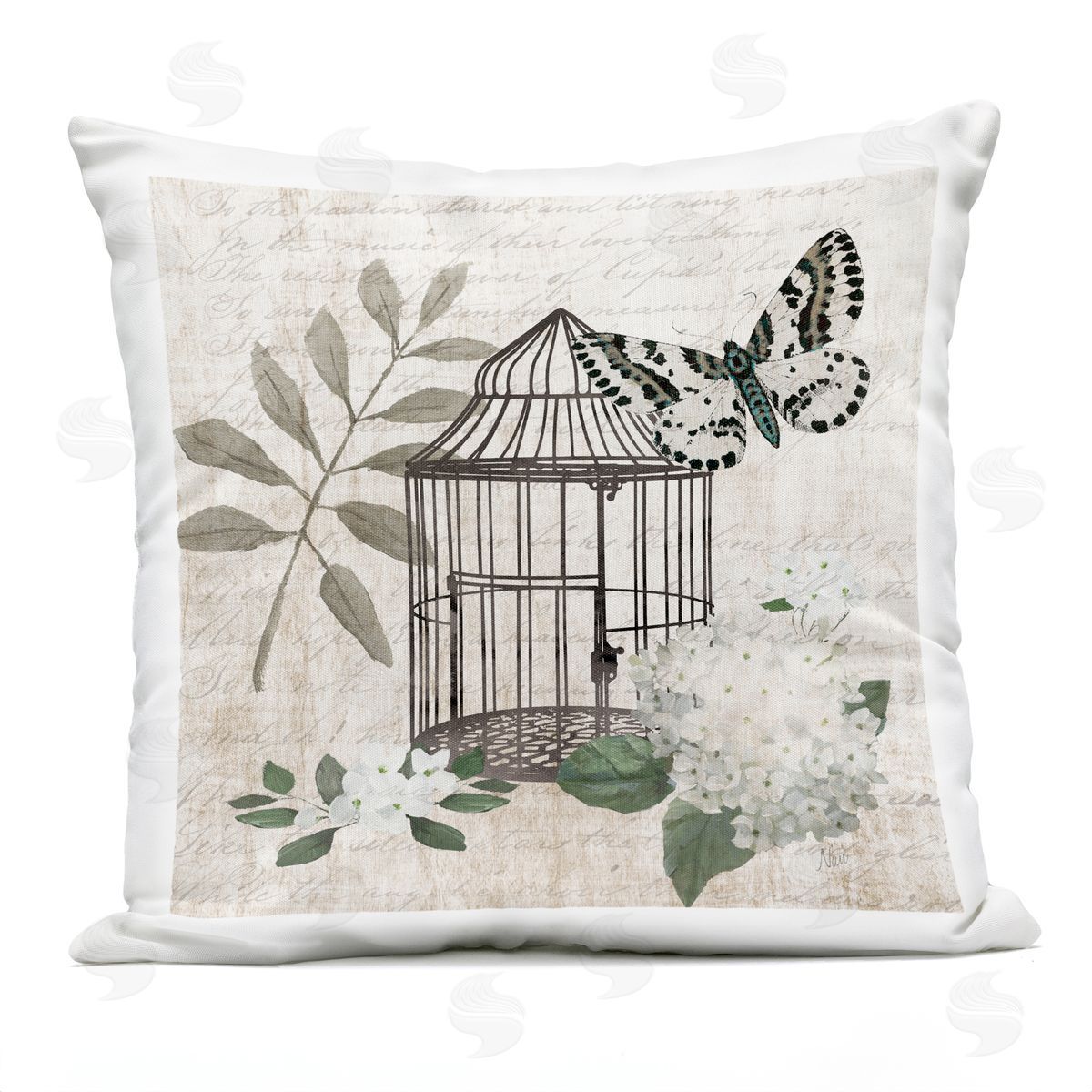 Nan Vintage Menagerie Butterfly Florals Plush Polyester Art Print Pillow