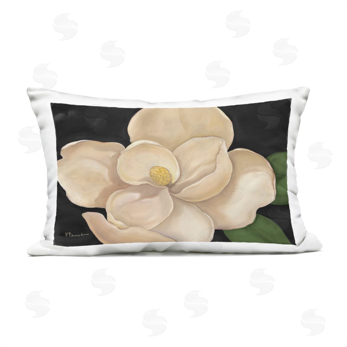 Paul Brent Magnolia Grandiflora on Black Plush Polyester Art Print Pillow