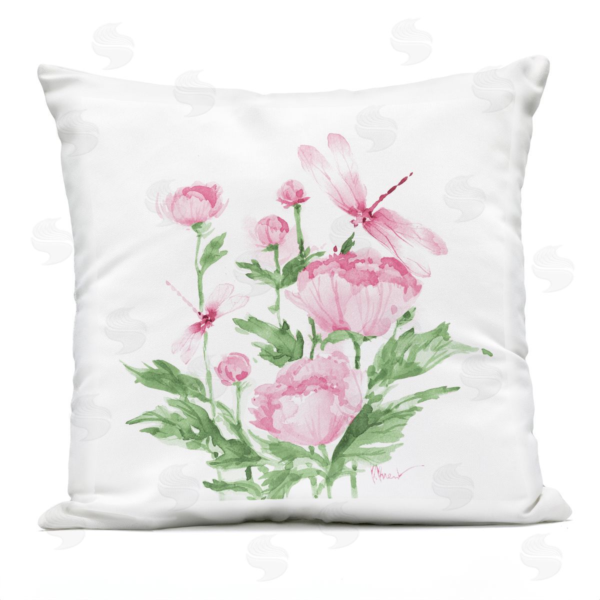 Paul Brent Province Peonies & Dragonfly Plush Polyester Art Print Pillow
