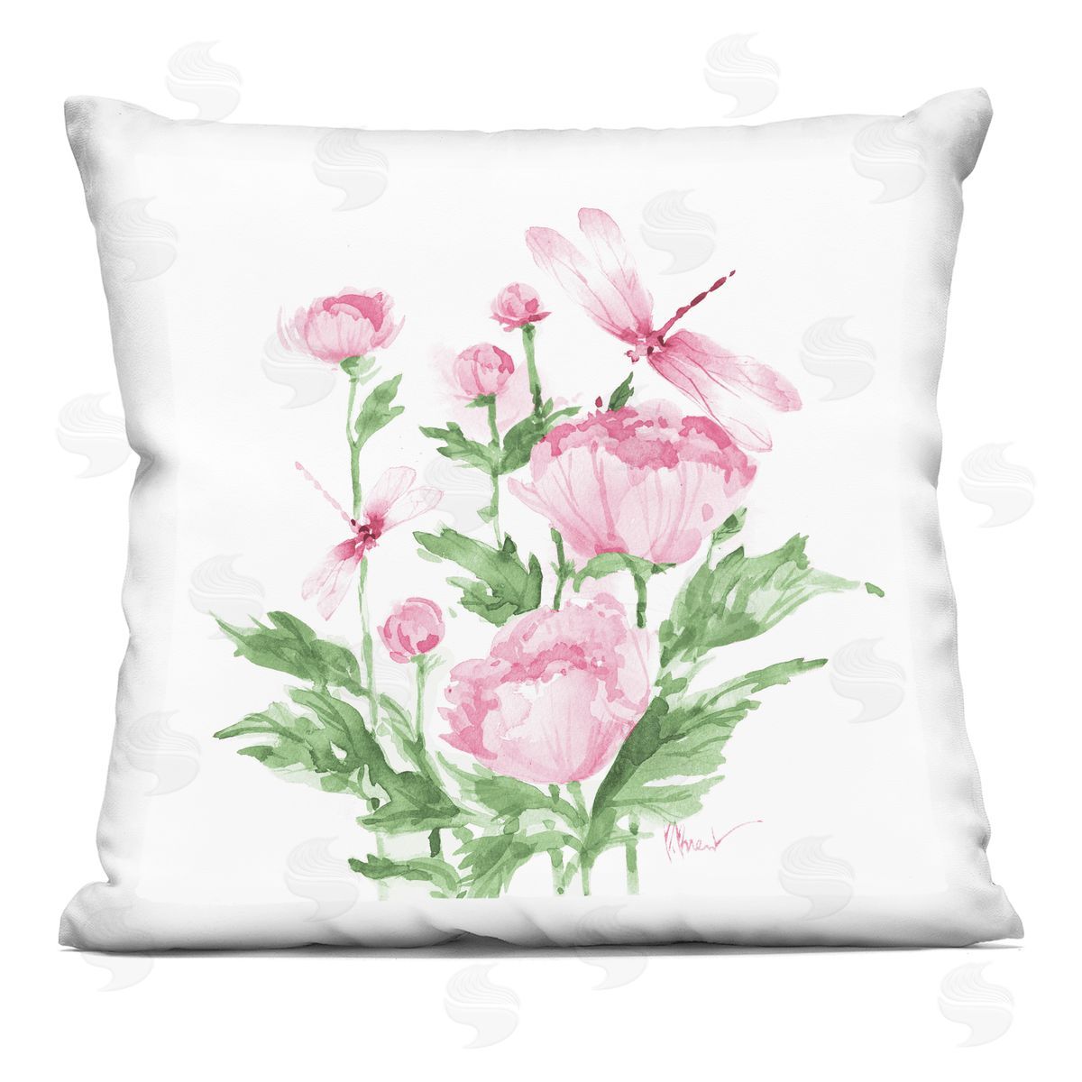 Paul Brent Province Peonies & Dragonfly Plush Polyester Art Print Pillow