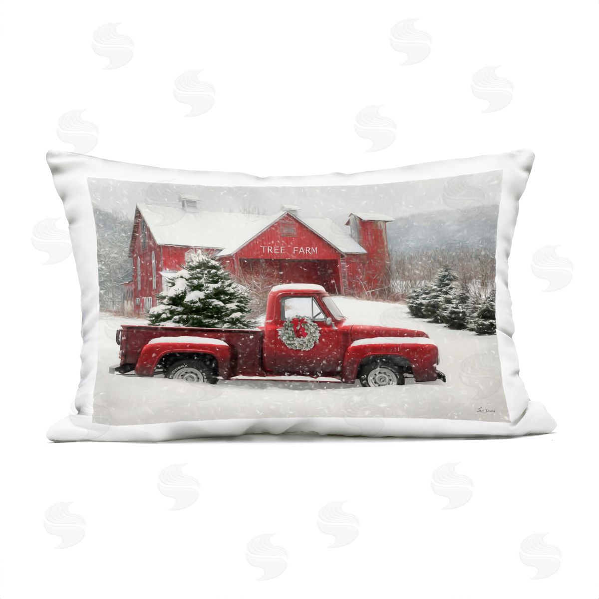 Lori Deiter Festive Tree Farm Pickup Plush Polyester Art Print Pillow