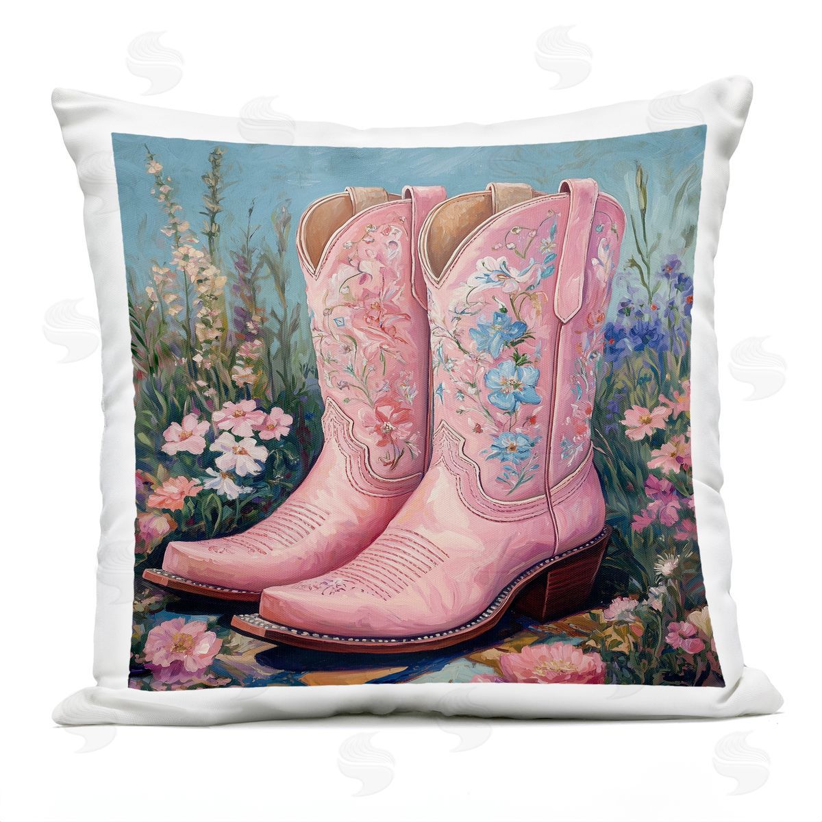 Heidi Kuntz Wildflower Pink Cowgirl Boots Plush Polyester Art Print Pillow