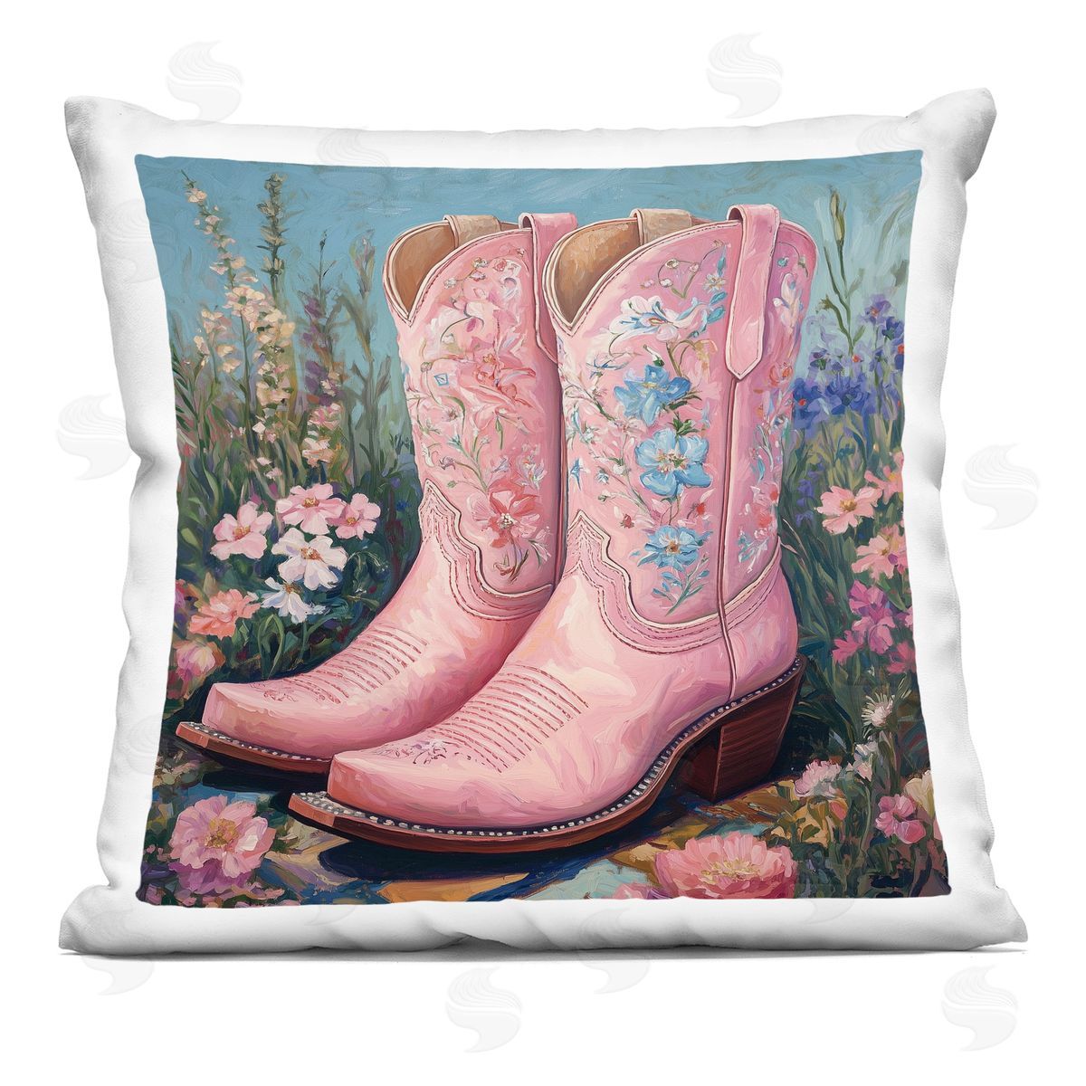 Heidi Kuntz Wildflower Pink Cowgirl Boots Plush Polyester Art Print Pillow