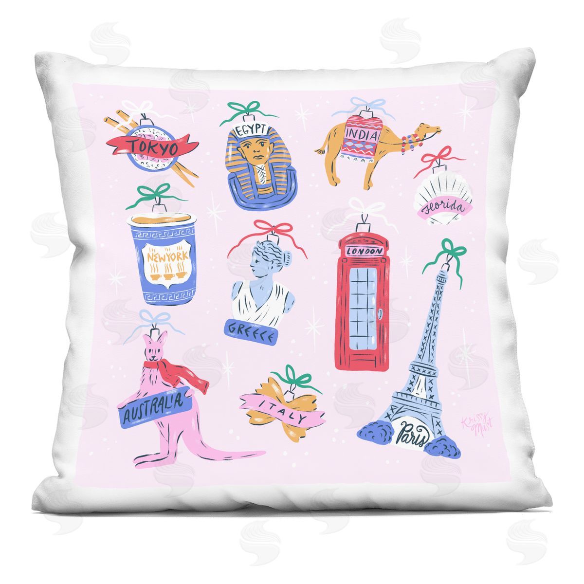Krissy Mast Global Travel Ornaments Plush Polyester Art Print Pillow