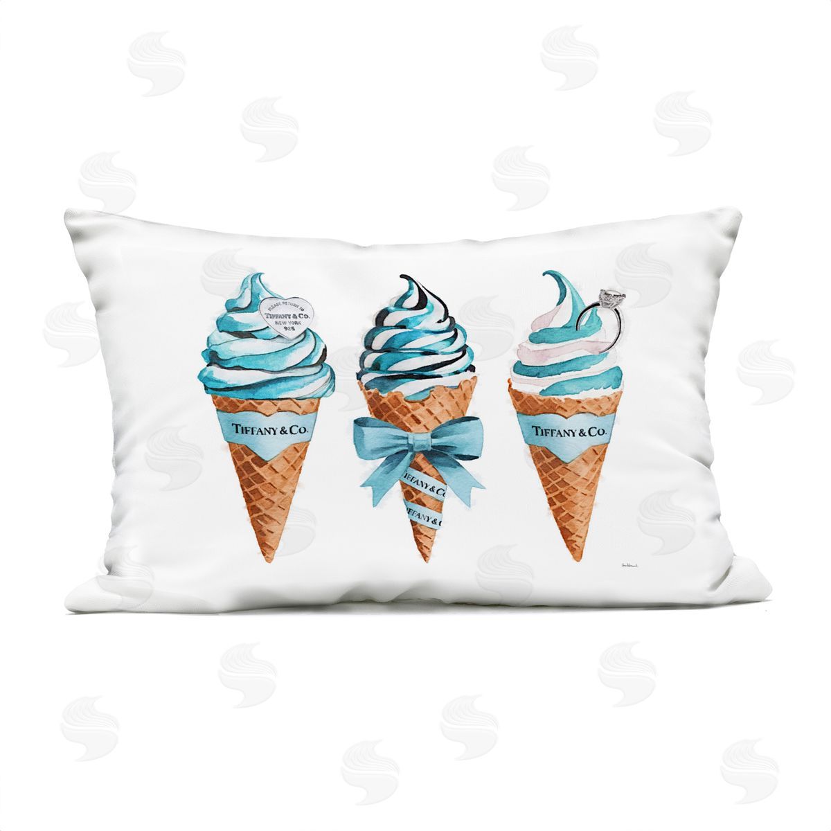 Amanda Greenwood Blue Glam Ice Cream Cones Plush Polyester Art Print Pillow