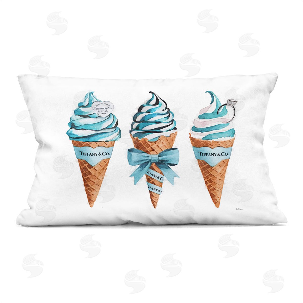 Amanda Greenwood Blue Glam Ice Cream Cones Plush Polyester Art Print Pillow