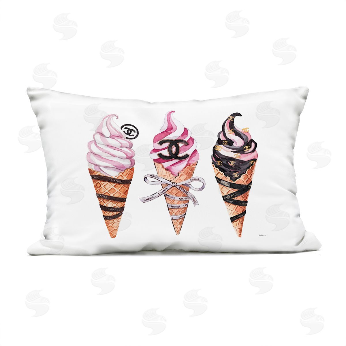 Amanda Greenwood Pink Glam Ice Cream Trio Plush Polyester Art Print Pillow