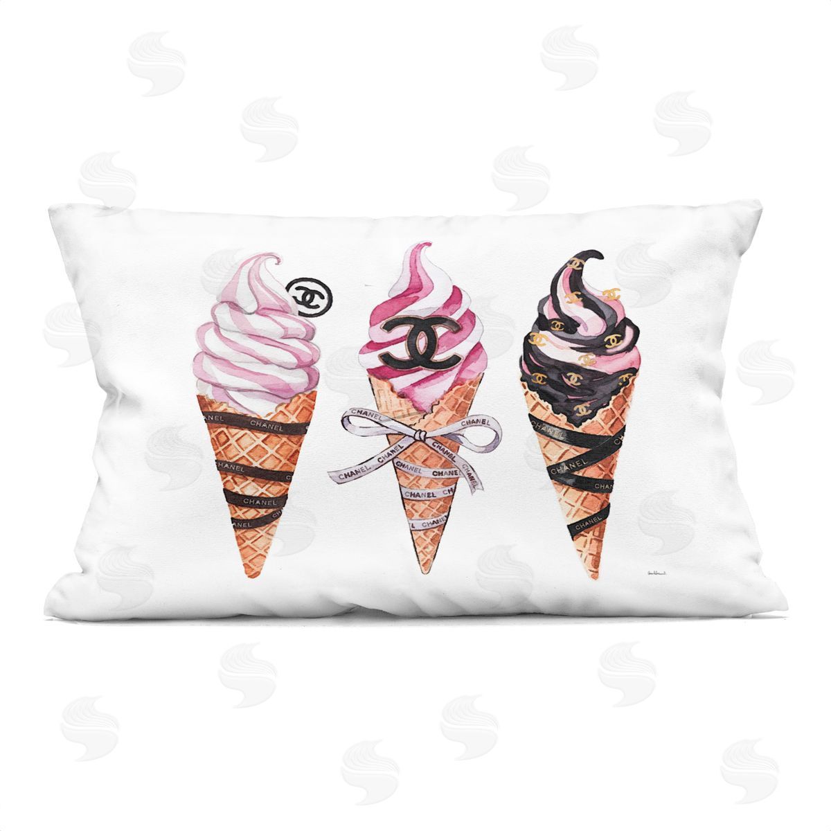 Amanda Greenwood Pink Glam Ice Cream Trio Plush Polyester Art Print Pillow