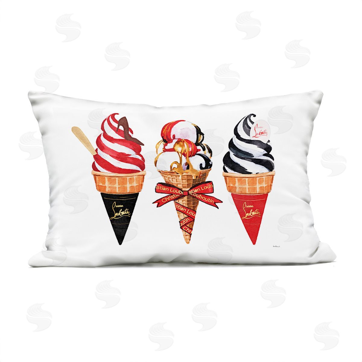 Amanda Greenwood Red & Black Ice Cream Cones Plush Polyester Art Print Pillow