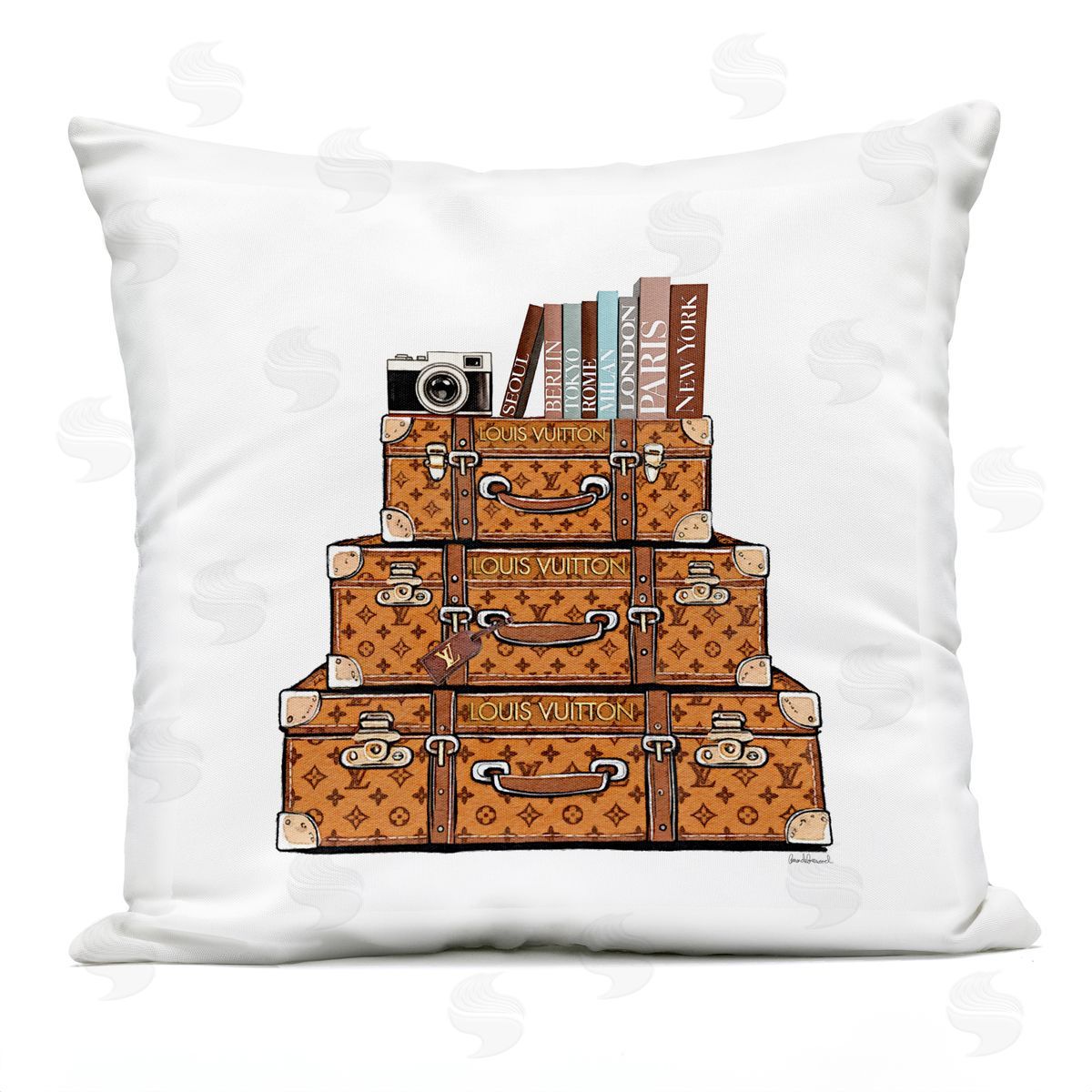 Amanda Greenwood Trendy Stacked Luggages Plush Polyester Art Print Pillow
