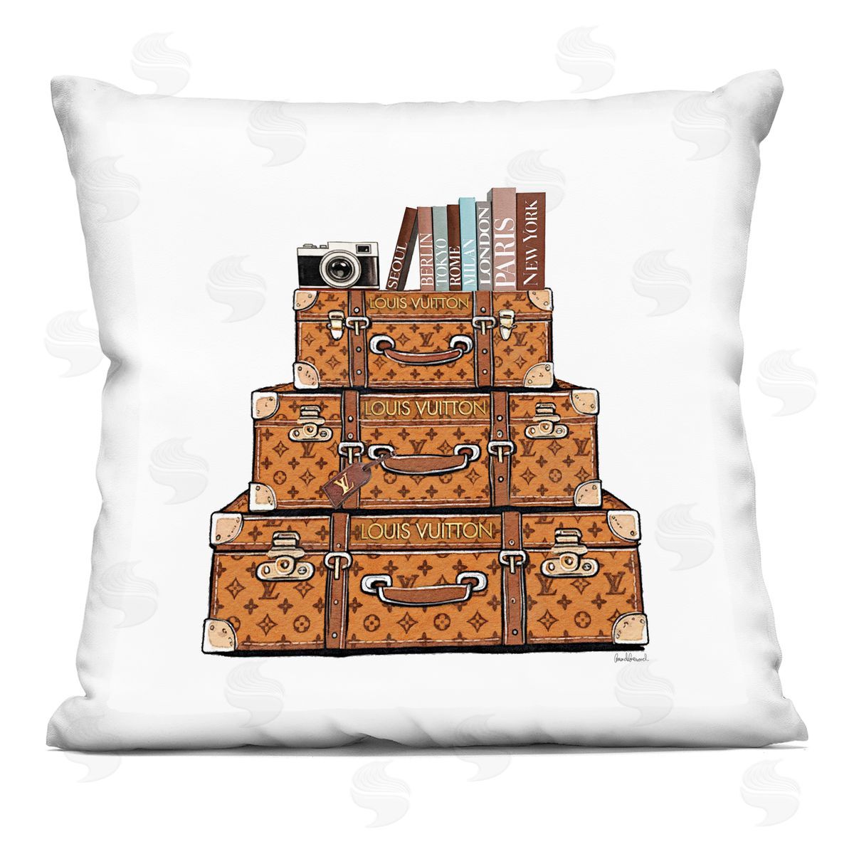 Amanda Greenwood Trendy Stacked Luggages Plush Polyester Art Print Pillow