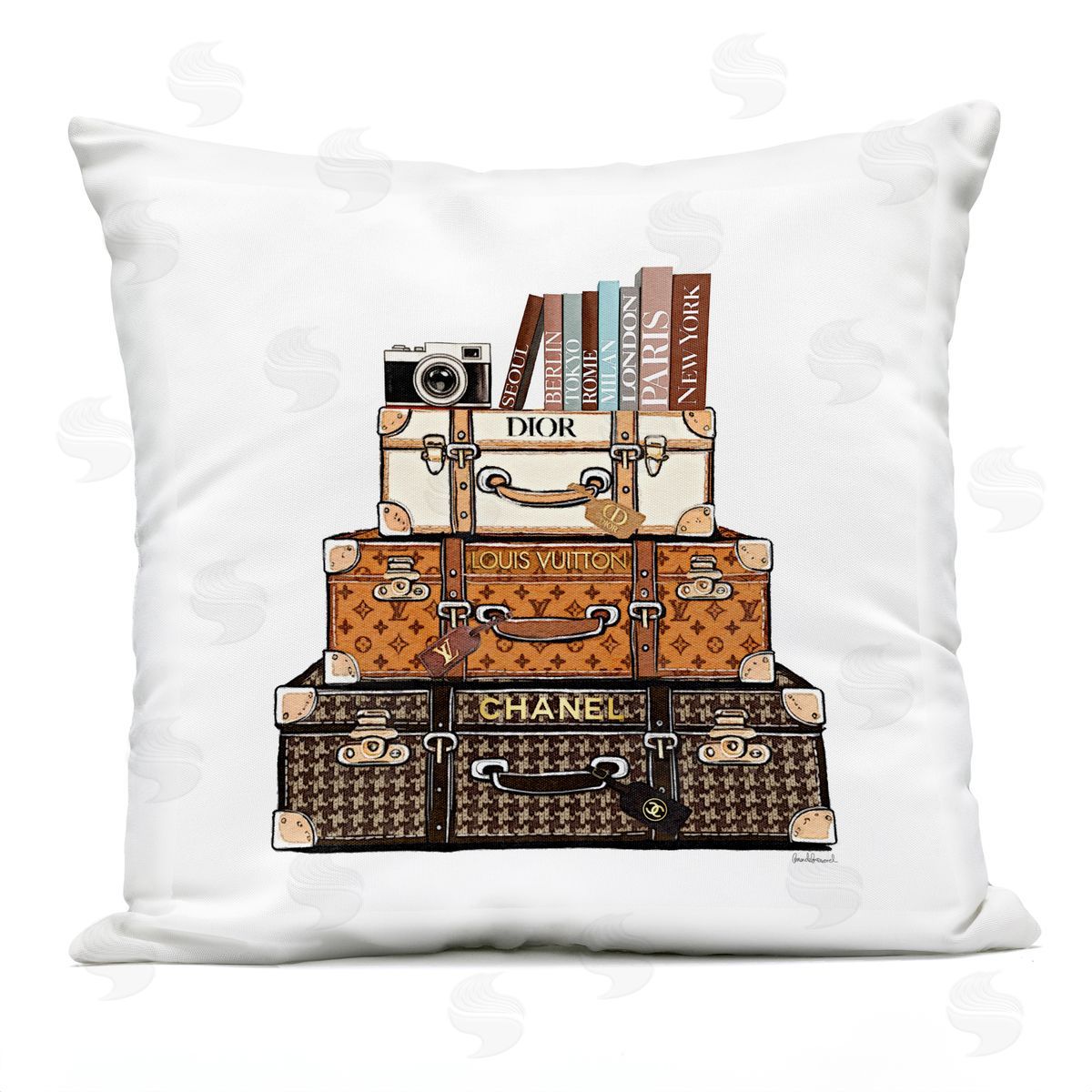 Amanda Greenwood Stacked Glam Suitcases Plush Polyester Art Print Pillow