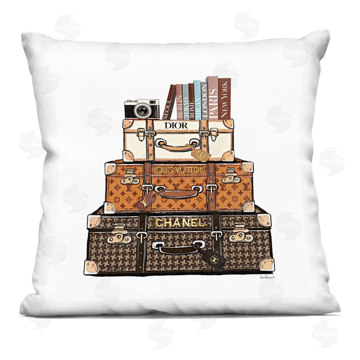 Amanda Greenwood Stacked Glam Suitcases Plush Polyester Art Print Pillow
