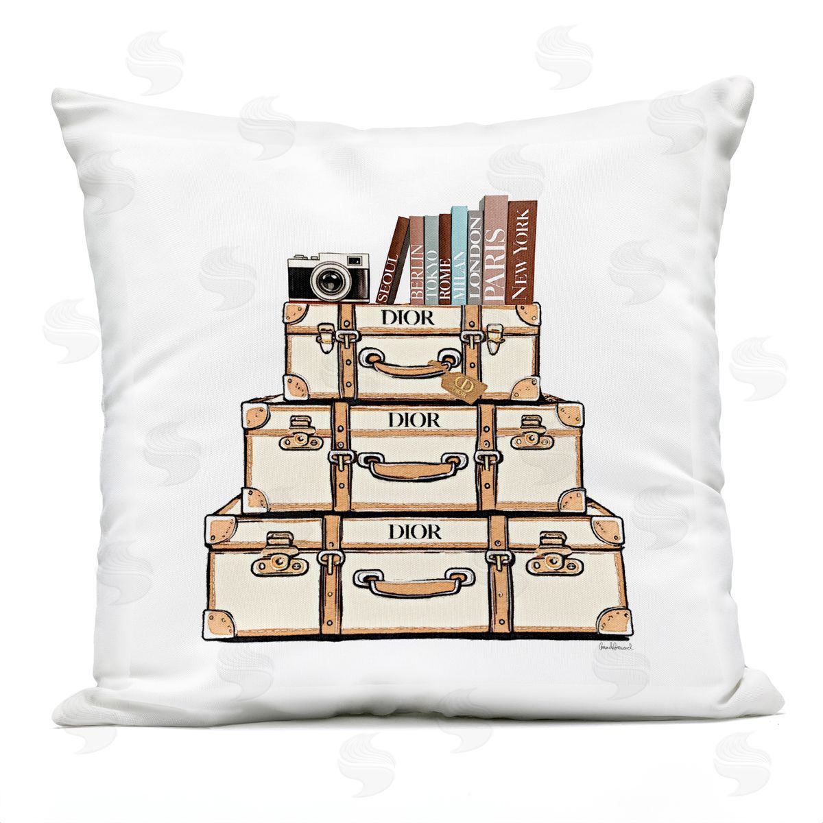 Amanda Greenwood Symmetrical Stacked Suitcases Plush Polyester Art Print Pillow