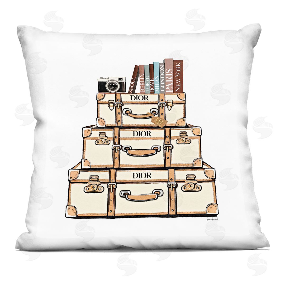 Amanda Greenwood Symmetrical Stacked Suitcases Plush Polyester Art Print Pillow