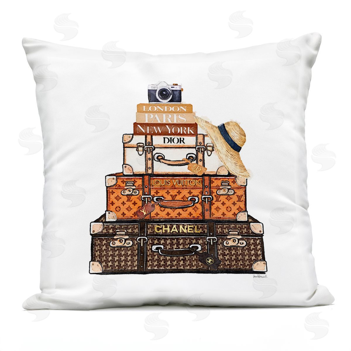 Amanda Greenwood Iconic Travel Suitcases Plush Polyester Art Print Pillow