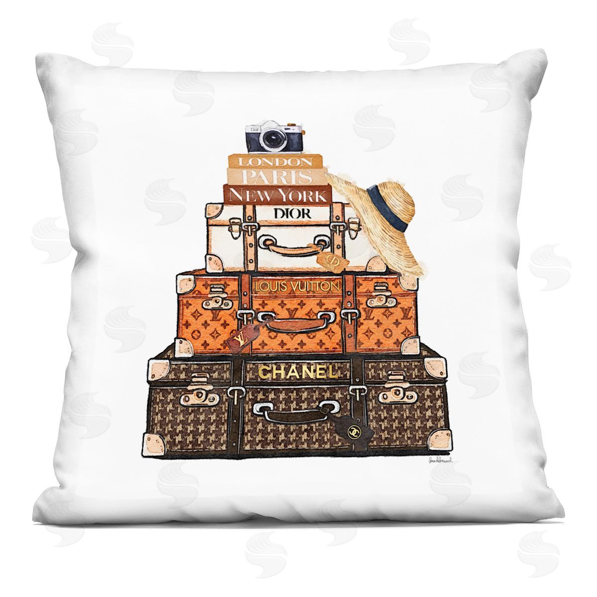 Amanda Greenwood Iconic Travel Suitcases Plush Polyester Art Print Pillow