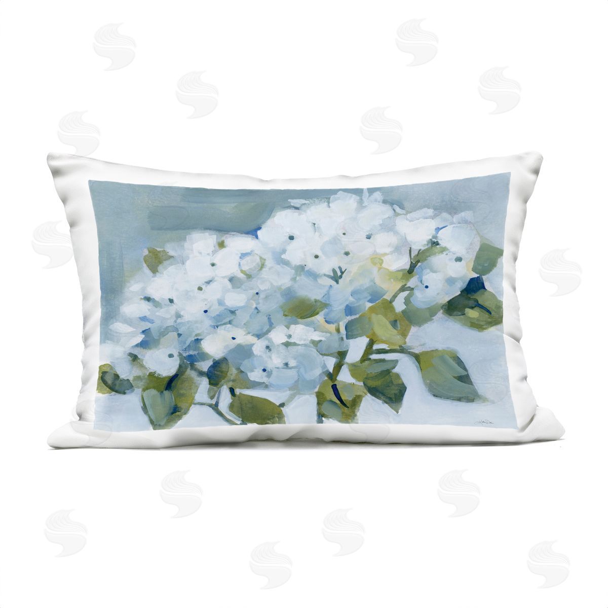Katrina Pete Blue Spring Cottage Hydrangeas Plush Polyester Art Print Pillow