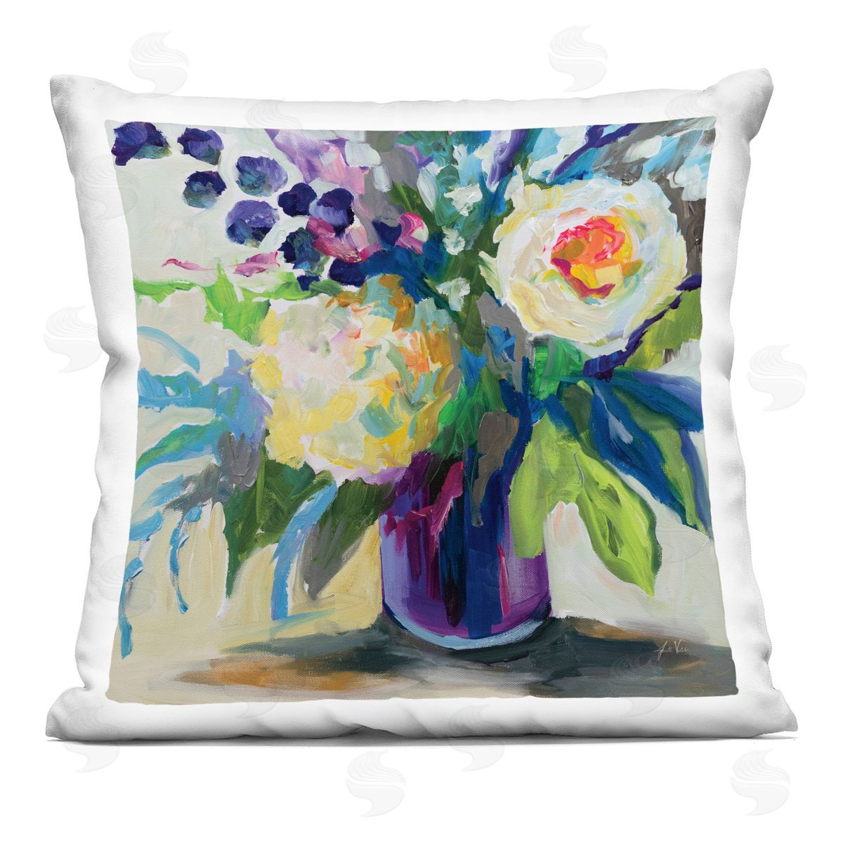 Jeanette Vertentes Amethyst Flower Bouquet Plush Polyester Art Print Pillow