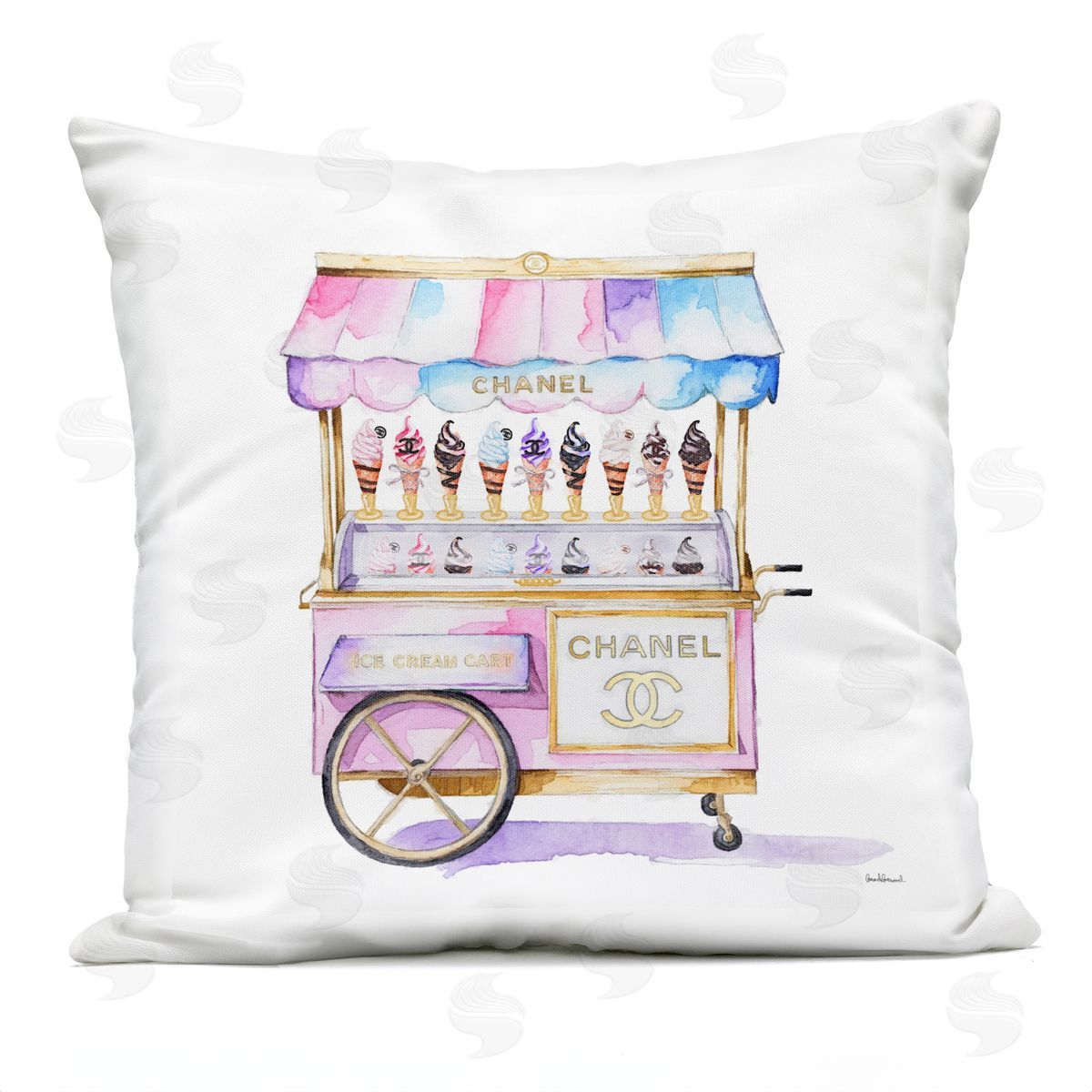 Amanda Greenwood Glam Ice Cream Cart Plush Polyester Art Print Pillow