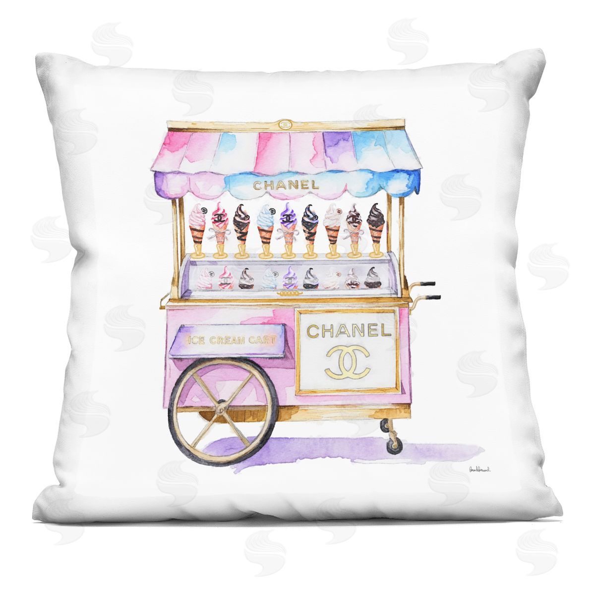 Amanda Greenwood Glam Ice Cream Cart Plush Polyester Art Print Pillow