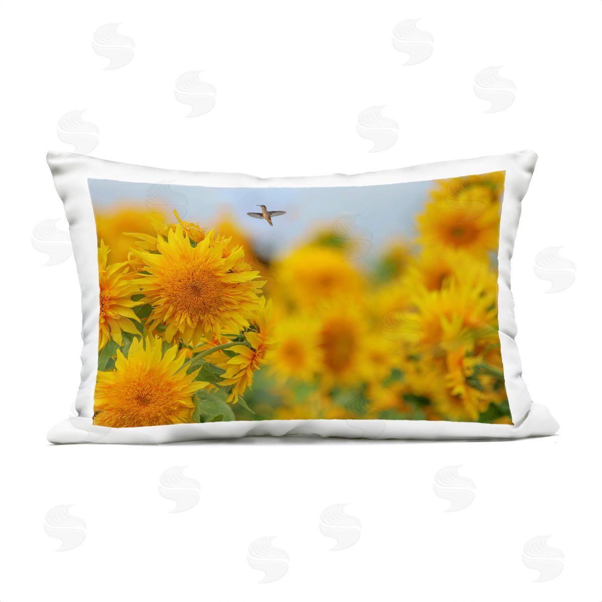 Carrie Ann Grippo-Pike Happy Hummingbird & Sunflowers Plush Polyester Art Print Pillow