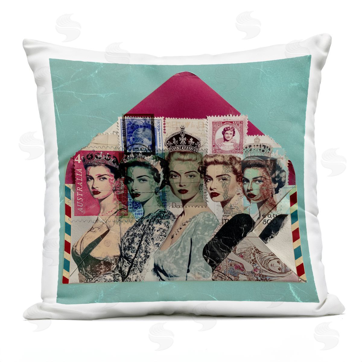 Annabelle Hall Vintage Queens Postal Collection Plush Polyester Art Print Pillow