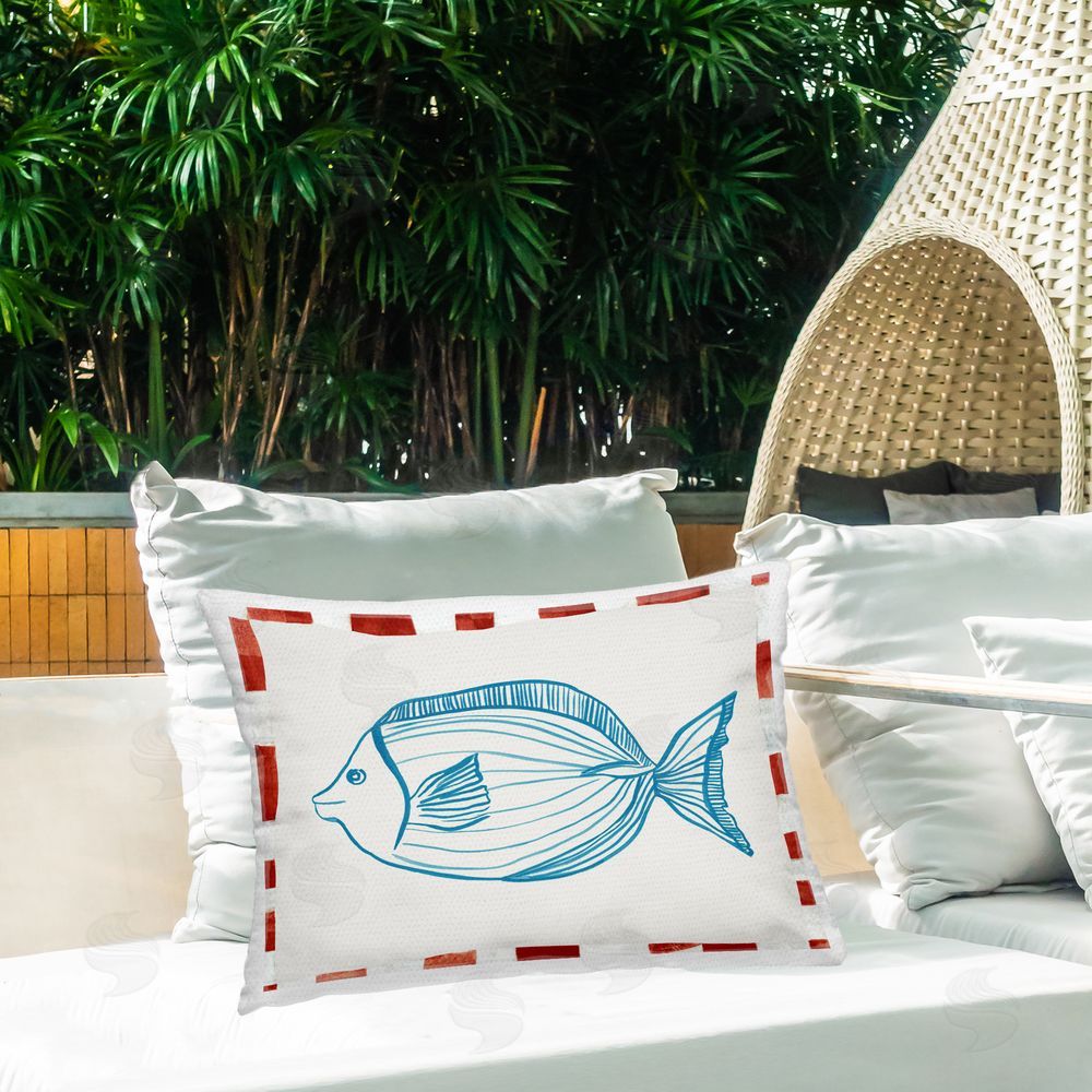 Hannah Dawson Ocean Fish Sketch Outdoor Rectangular Pillow on Patio
