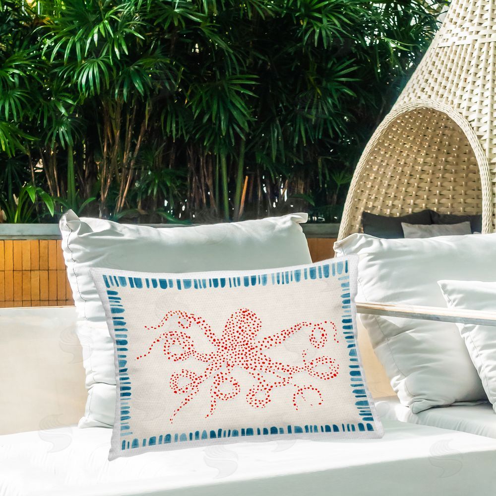 Hannah Dawson Dotted Depths Octopus Outdoor Rectangular Pillow on Patio