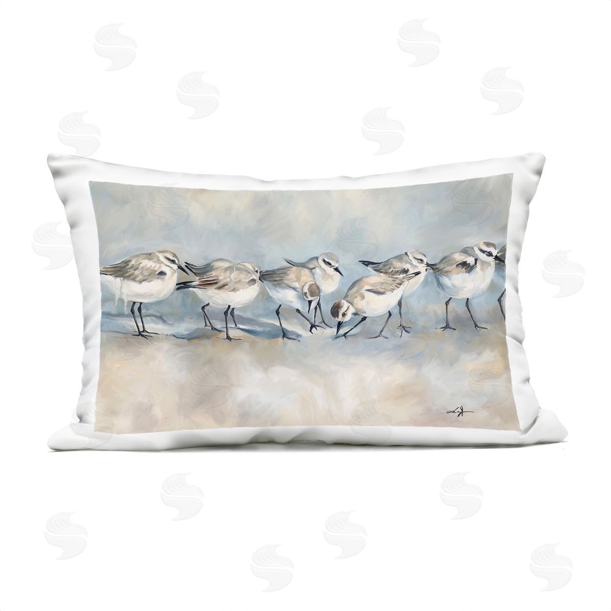 Ramona Murdock Shore Birds Lineup on Beach Plush Polyester Art Print Pillow