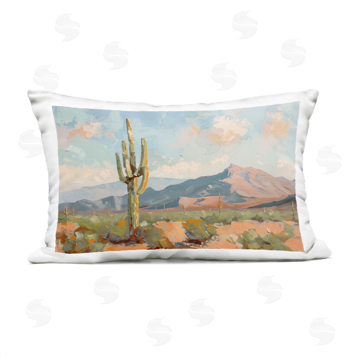 Nina Blue Pink Desert Distant Mountain Plush Polyester Art Print Pillow
