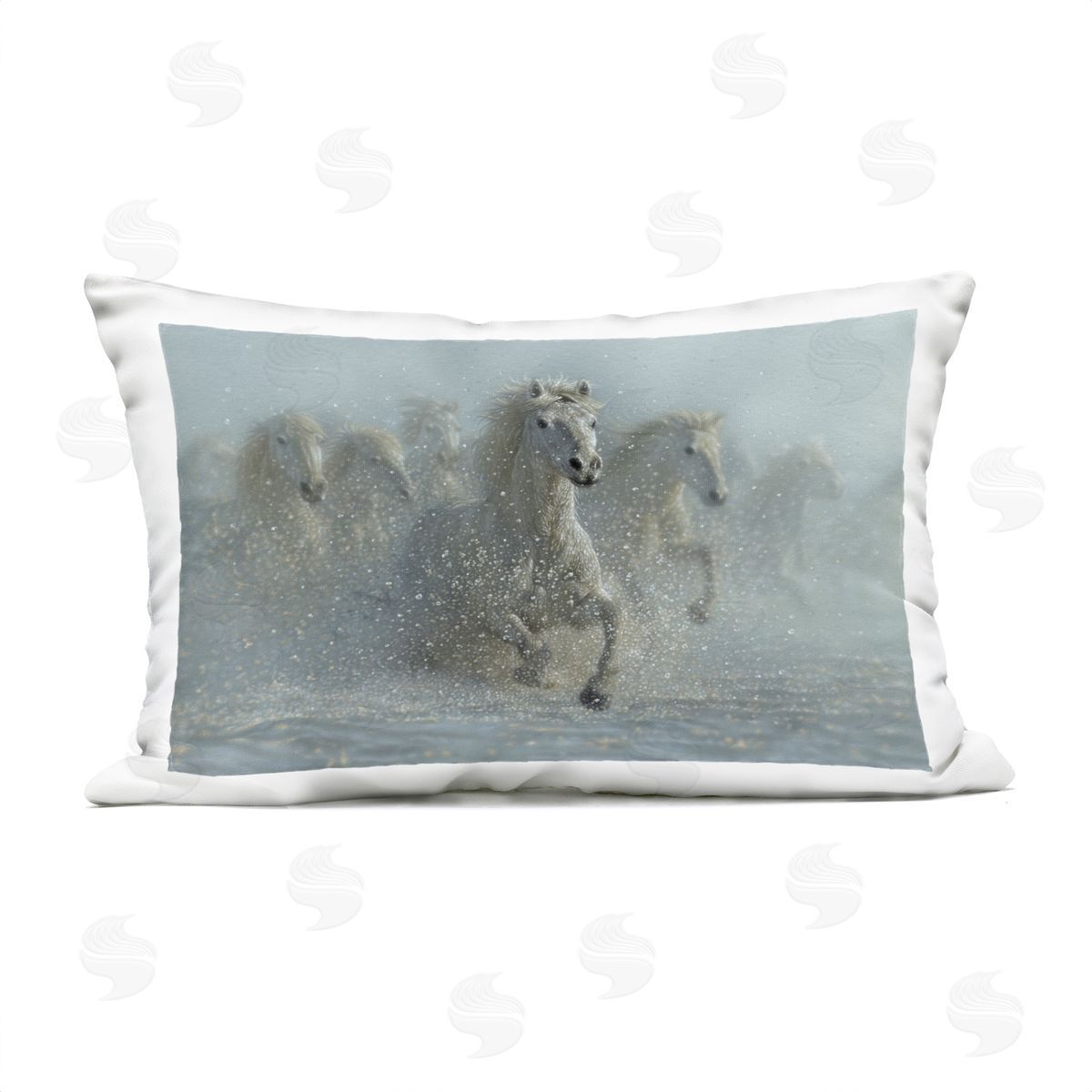 Collin Bogle Running Wild Horses Splashing Plush Polyester Art Print Pillow